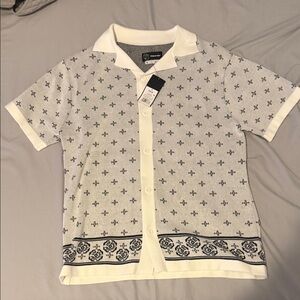 Original Use White and Black Patterned Button-Down Shirt